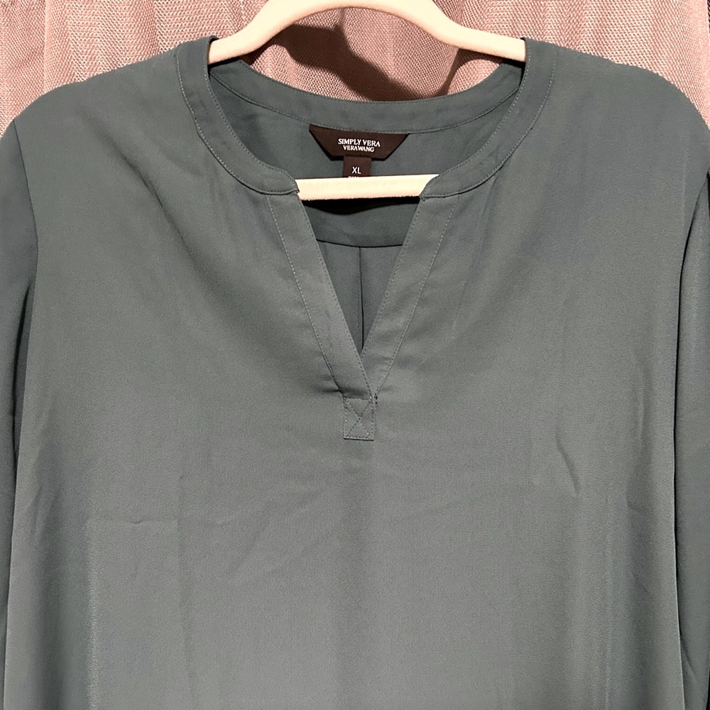 Simply Vera Wang Teal Roll Tab Relaxed Blouse - Picture 2 of 12